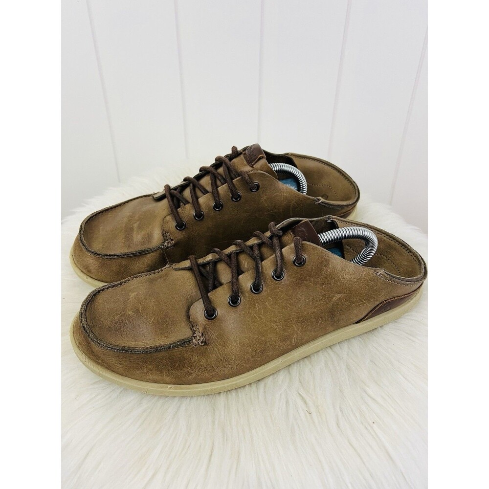 OluKai Nalukai Brown Leather Drop-In Heel Casual Slip On Shoes Loafers Mens 9.5
